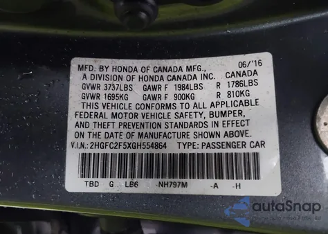 2016 Honda Civic Lx from USA, damaged, VIN 2HGFC2F5XGH554864
